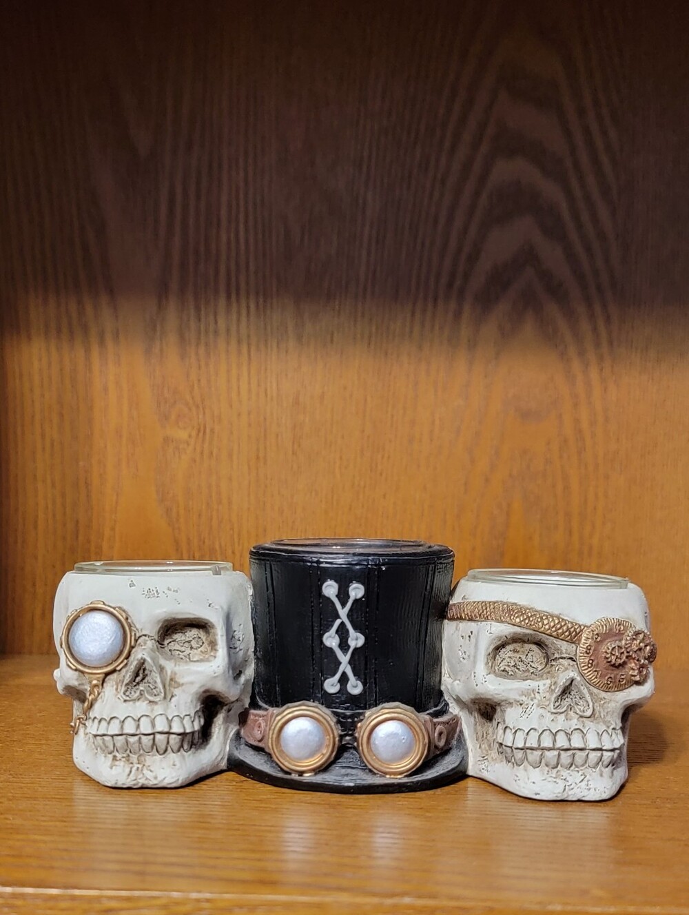 Yankee Candle Black & Ivory Skull Candle Holder Trio